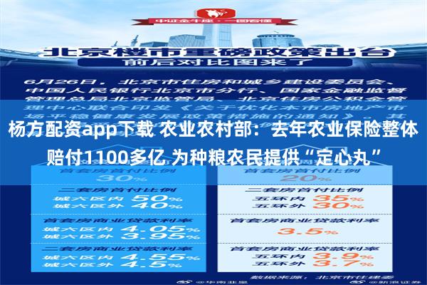 杨方配资app下载 农业农村部：去年农业保险整体赔付1100多亿 为种粮农民提供“定心丸”