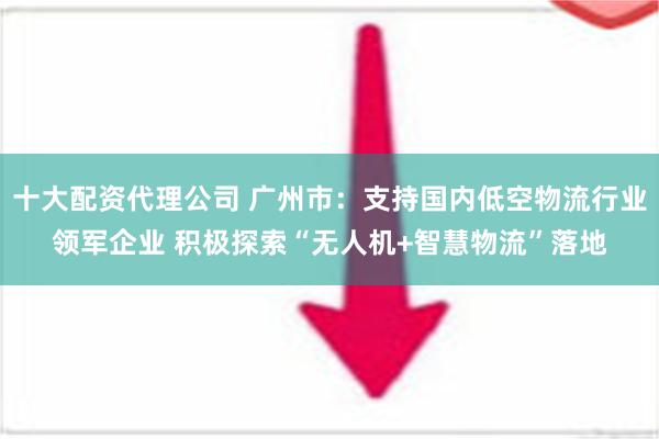 十大配资代理公司 广州市：支持国内低空物流行业领军企业 积极探索“无人机+智慧物流”落地